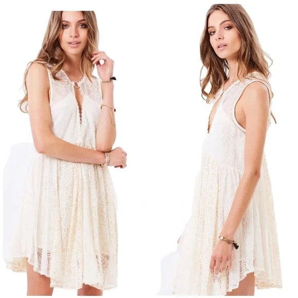 Free People Dint you Dare ivory Lace Sleeveless Dress size s/p - Picture 3 of 10